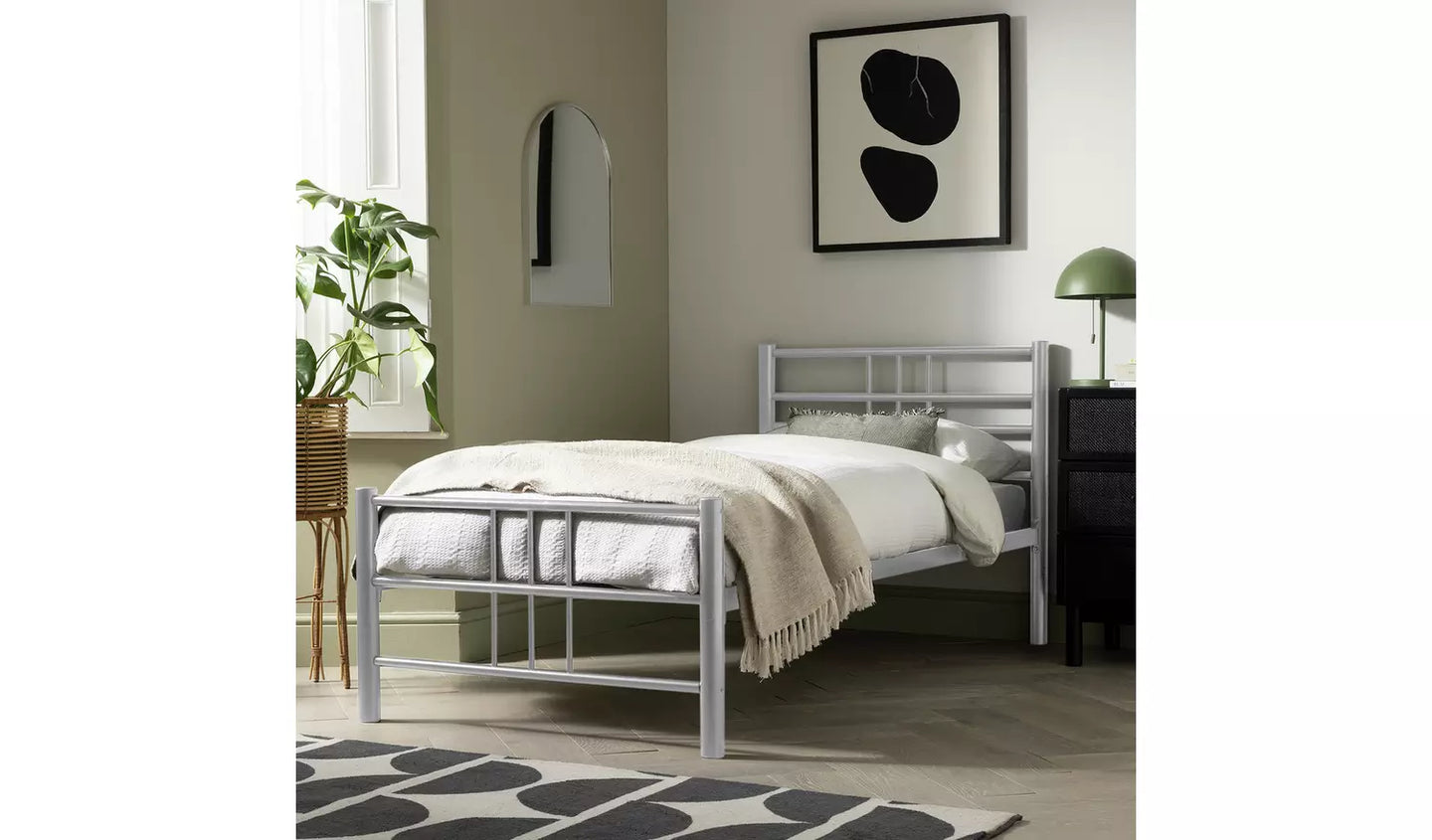 Atlas Single Metal Bed Frame - Silver